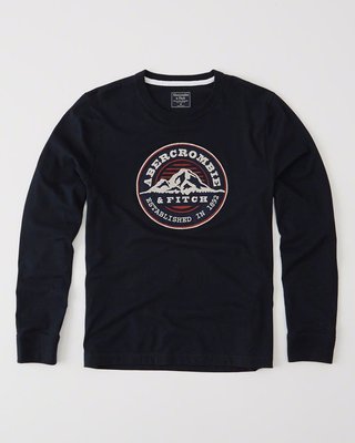 美國百分百【Abercrombie & Fitch】T恤 AF 長袖 T-shirt 麋鹿 深藍 S M號 H453