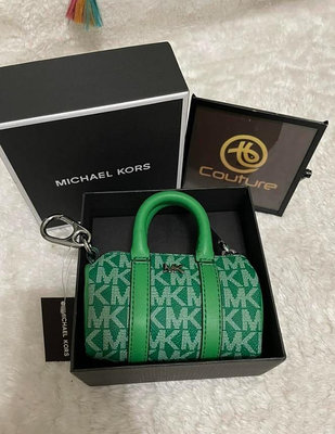 Michael Kors 招財綠LOGO滾牛皮邊  迷你波士頓包造型零錢包掛飾