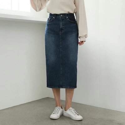 *~fuyumi boutique~*100%正韓 新款 深藍刷色內鬆緊褲頭彈性牛仔裙 SML
