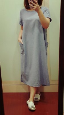 *If shop*正韓KOREA製超舒適淺藍棉麻長版洋裝#8593任2件免運