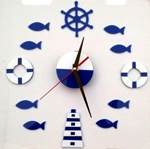 地中海風情 船舵 救生圈牆鐘 小魚鐘 DIY鐘 靜音掛鐘 時鐘表