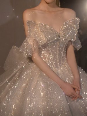法式主婚紗禮服2023年新款新娘夏季重工抹胸大拖尾小個子大碼 D91