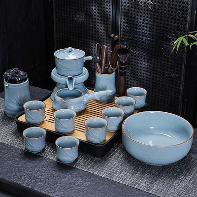 汝窯自動茶具套裝簡約功夫茶具家用辦公泡茶壺茶盤中式高檔陶瓷