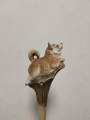 【現貨一個】天羽工藝木雕手工作品，寫實風格柯基狗，小狗樣品木