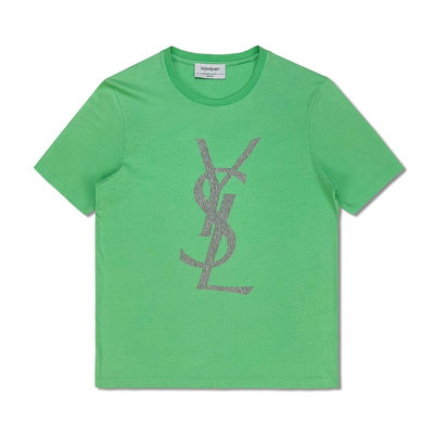 [極新品] Yves Saint Laurent YSL 聖羅蘭 薄荷綠色素面 舒適彈力棉短袖T恤 義大利製 XL號