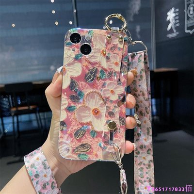 下殺 奢華花卉手腕帶iphone14promax斜挎手機殼女款適用蘋果13背帶式掛背帶式手機殼 斜跨手機殼包 手機殼 手