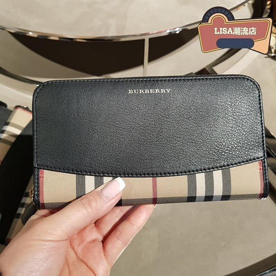 Burberry 博柏利 格紋拼接 經典牛皮 拉鍊長款錢包 卡包 長夾 棕色/黑色 40249781 39