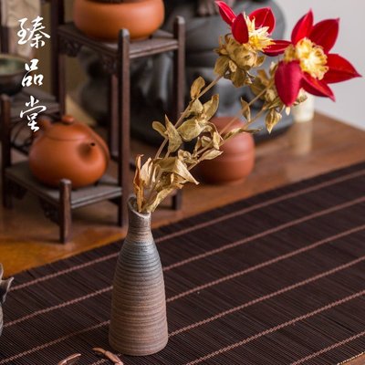 粗陶創意手工花瓶 小號中式陶瓷花器 花藝日式花插茶道復古擺件正品