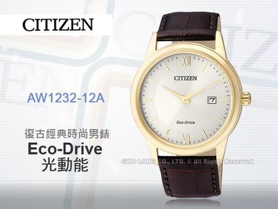 CITIZEN 星辰 手錶專賣店 CITIZEN AW1232-12A 男錶 指針錶 小牛皮錶帶 光動能 防水 日期