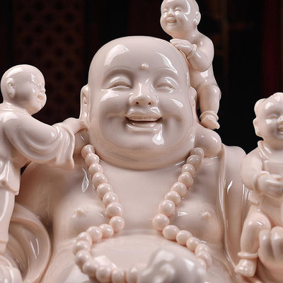 德化白瓷彌勒佛家用供奉佛像五子戲彌勒大肚笑佛陶瓷佛擺件