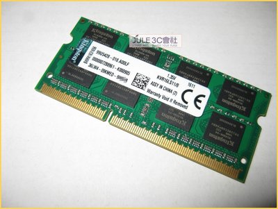 JULE 3C會社-金士頓Kingston KVR16LS11/8 DDR3L 1600 8G 低電壓 雙面/NB記憶體