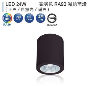 【燈王的店】 舞光黑鑽石LED 24W吸頂式筒燈 黑框 白光/自然光/暖白光(適用三米) ☆ LED-CEB24-BK