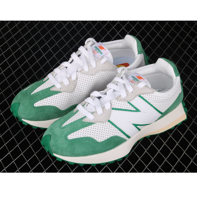 New Balance MS327系列皮革復古休閒運動慢跑鞋 男女鞋 白/綠色