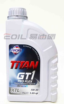 【易油網】【缺貨】FUCHS 福斯合成機油TITIAN 5W30 GT1 FLEX 5W-30 C3汽柴油車