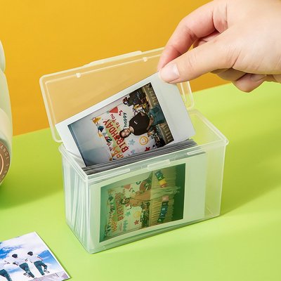 桌面透明收納盒塑料帶蓋卡片照片小卡收納盒迷你多功能明信片盒子