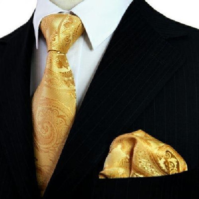 【精選好物】包郵商務婚慶金色金黃色領帶男士休閑花紋真絲黃色領帶韓版禮盒裝
