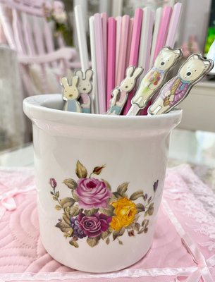 ～愛戀玫瑰園～玫瑰花筷子湯匙叉子🍴收納瀝乾陶瓷筒/收納彩妝筆筒💄…