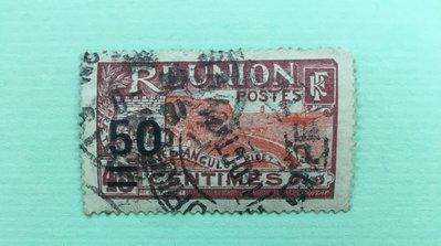 【郵卡庫】【風景】留尼旺1933年YT123，丹尼斯港加蓋改值，舊票  SP1502