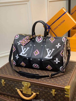 二手Louis Vuitton LV Keepall Bandouliere 45 旅行袋 M58656黑豹紋