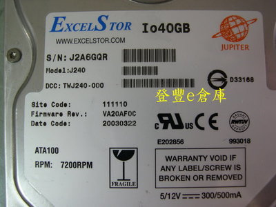 【登豐e倉庫】 YF999 ExcelStor 易拓 J240 40G IDE 硬碟