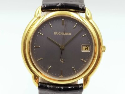 【發條盒子K0060】BUCHERER寶齊萊 灰面石英鍍金  經典中型皮帶錶款 255.508
