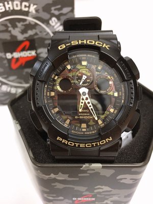 【HOMIEZ】CASIO G-SHOCK GA100CF-1A9【GA100CF-1A9】黑/金指針手錶