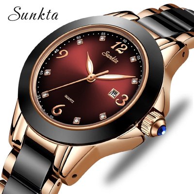 現貨手錶腕錶 sunkta 品牌時尚女錶奢華陶瓷模擬手錶