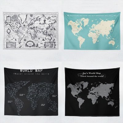 特賣-特價~ins 地圖系列歐美掛布黑白彩色世界地圖墻面裝飾背景臥