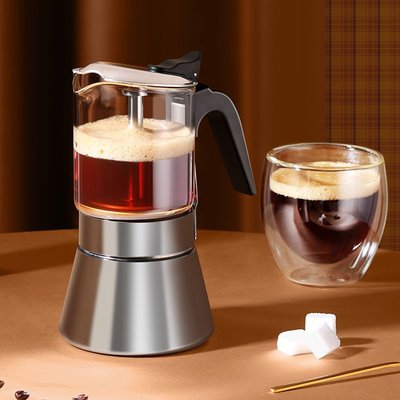 意式雙閥摩卡壺輕奢壺煮咖啡器具不銹鋼家用手沖萃取咖啡壺