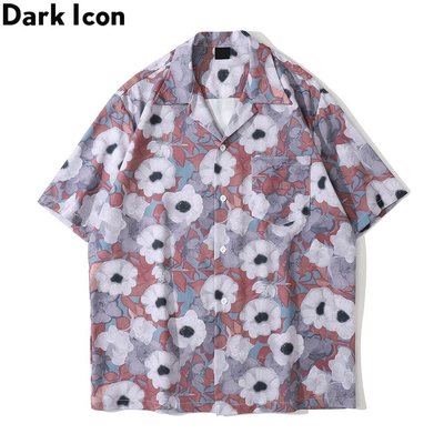 Dark Icon 花卉印花 Polo 衫男士夏季男士女士度假海灘夏威夷襯衫 4 種顏色-暖依閣