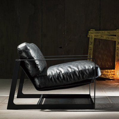 北歐設計師沙發椅客廳單人鐵藝休閑單椅躺椅皮沙發椅子代簡約