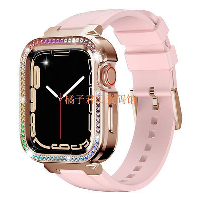【橘子君の數碼館】豪華鑽石錶帶  錶殼適用於 Apple Watch S8 7 6 5 4 3 40mm 41mm 錶帶套件更換套件橡膠