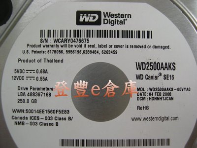【登豐e倉庫】 YF161 WD2500AAKS-00VYA0 250G SATA 硬碟