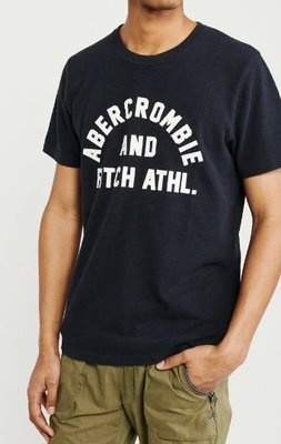 AF Abercrombie & Fitch 麋鹿 刺繡 貼布 logo 短T 深藍色 重磅