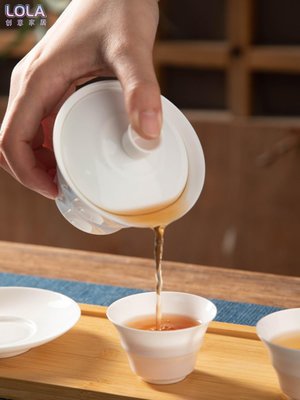 潮州骨瓷蓋碗功夫茶三才碗超薄透亮馬蹄蓋碗白瓷帶蓋茶碗中式茶具