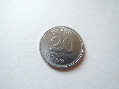 【寶寶】巴西 1987年 20C 星星徽章圖 絕版硬幣 -保真-直徑19mm@433