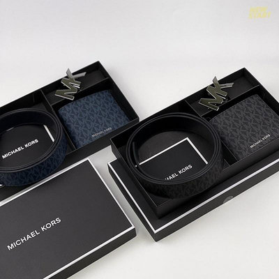 s MK 盒裝 八卡短夾+皮帶 兩件組 禮盒 男生短夾 皮帶