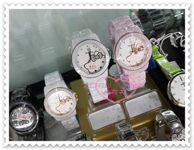 ♥小花花日本精品♥Hello Kitty 陶瓷錶手錶女錶大臉蝴蝶結造型手錶粉色手錶