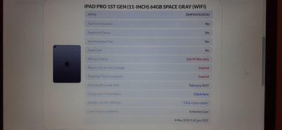 蘋果 APPLE A1980 iPad Pro11 A12X處理器 TypeC充電 平板電腦零件機 只有測試可開機 狀況: 破屏 畫面顯示異常