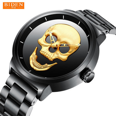 男士手錶 Biden拜登男士手錶鋼帶骷髏頭個性男錶防水時尚石英手錶批發watch