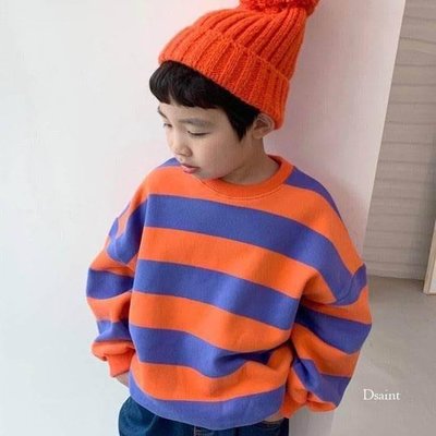 韓國童裝 橘色條紋刷毛上衣 男童 現貨 蘋果布丁韓國童裝 5-15