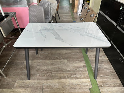 吉田二手傢俱❤全新4尺白色亮面岩板餐桌 商業桌 咖啡桌 洽談桌 會議桌 工作桌 吃飯桌