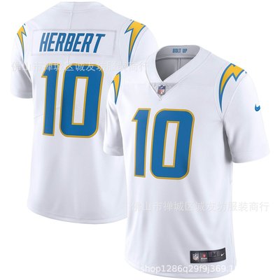現貨球衣運動背心NFL橄欖球服球衣 閃電 10 白色 Chargers Justin Herbert Jersey