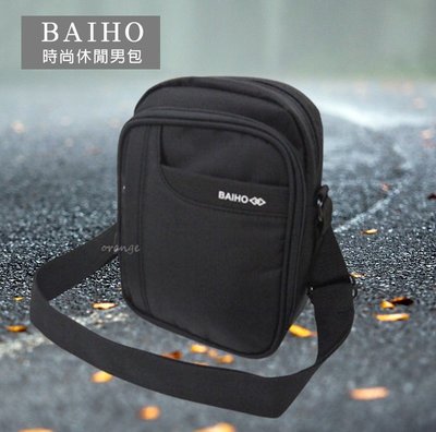 BAIHO 台灣製造 直立式 男包 尼龍 防潑水 休閒包 斜背包 側背包 肩背包264 最大款A4可(黑)