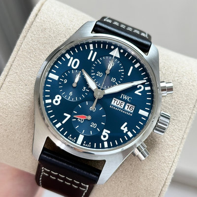 (已交流)IWC 飛行員計時腕錶 IW388101 藍面 快拆錶帶 41mm 公司貨 盒單齊全 2023保卡