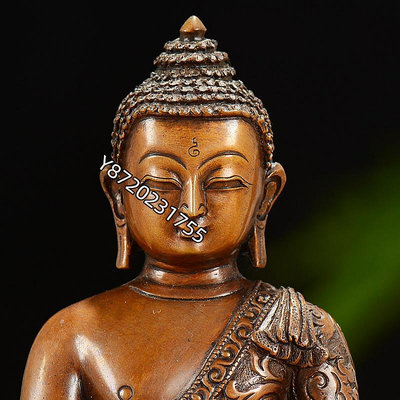 釋迦摩尼銅像尼泊爾手工手工紫銅雕花5寸釋迦牟尼銅像擺件【功德坊】銅器 佛像 擺件