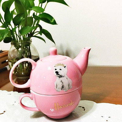 茶藝師 英國粉色Harrods禮物西高地外貿出口陶瓷茶壺茶杯咖啡杯子母壺