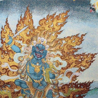 現貨熱銷-【紀念幣】唐卡刺繡古玩西藏收藏尼泊爾畫像織錦畫絲綢宗教唐卡佛像佛堂火神