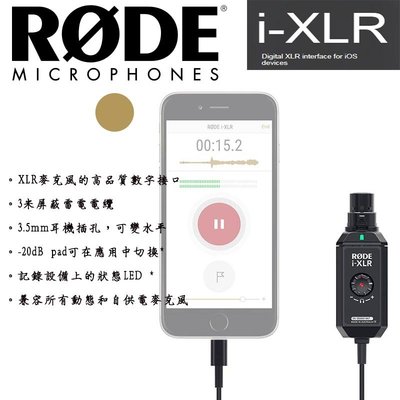 黑熊館 RODE IXLR i-XLR 適用於 iOS 設備的 XLR 接口轉接器 收音麥克風 MIC 錄音 直播 錄影