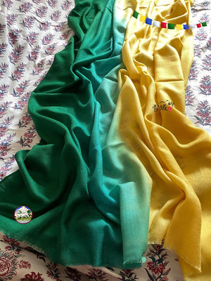 北印 喀什米爾帶回 Shamina 羊毛 鑽石紋 200X100 圍巾 / 巴西 檸檬黃綠